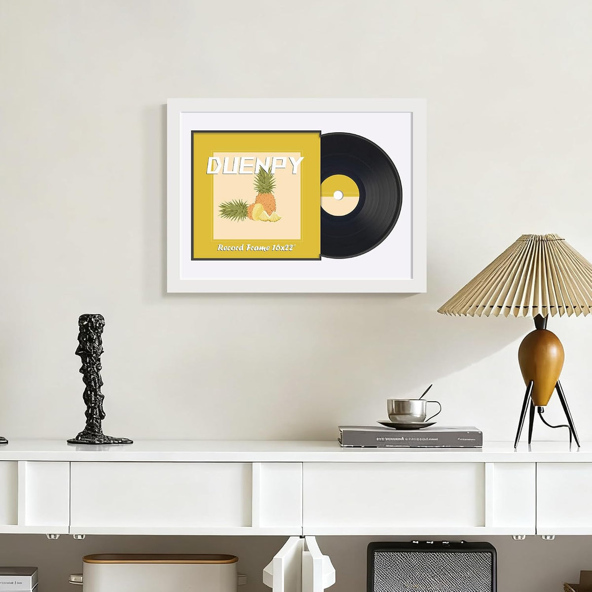 DUENPY 16x22 Vinyl Frame For 12.5x12.5 Cover Black Mat White | Displays 12.5x12.5 Album Cover Art, Supports Wall