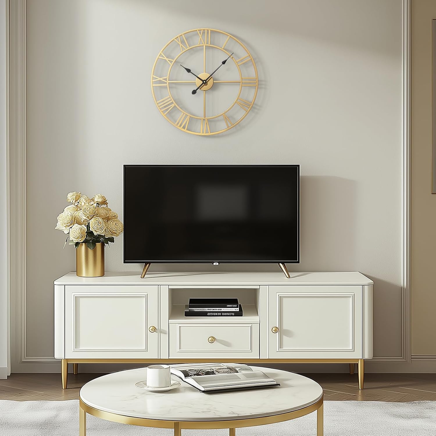 Cuspin 24 Inch Large Gold Wall Clock Decorative Wall Clocks for Living Room | Battery operated, Silent non ticking