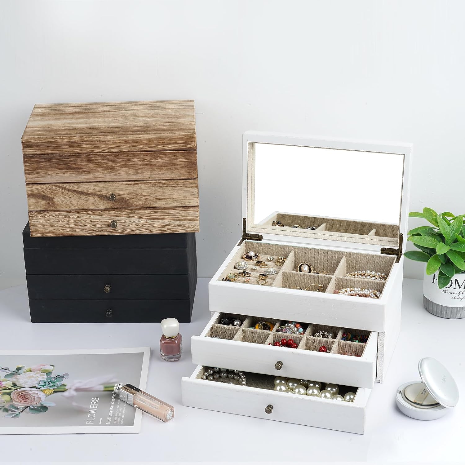 Jewelry Box Organizer for Women / 3 Layer / 3 Layer White