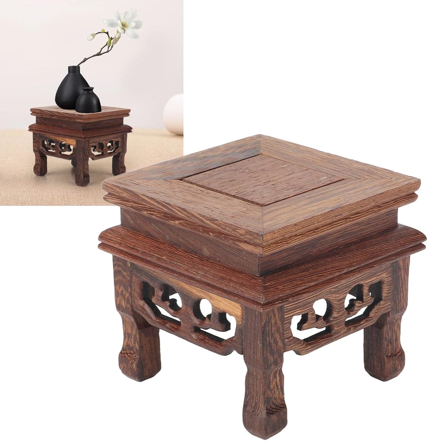 Mini Wooden Stool Display Stand Chinese Style Flower Pot Display Rack Garden Planter Support