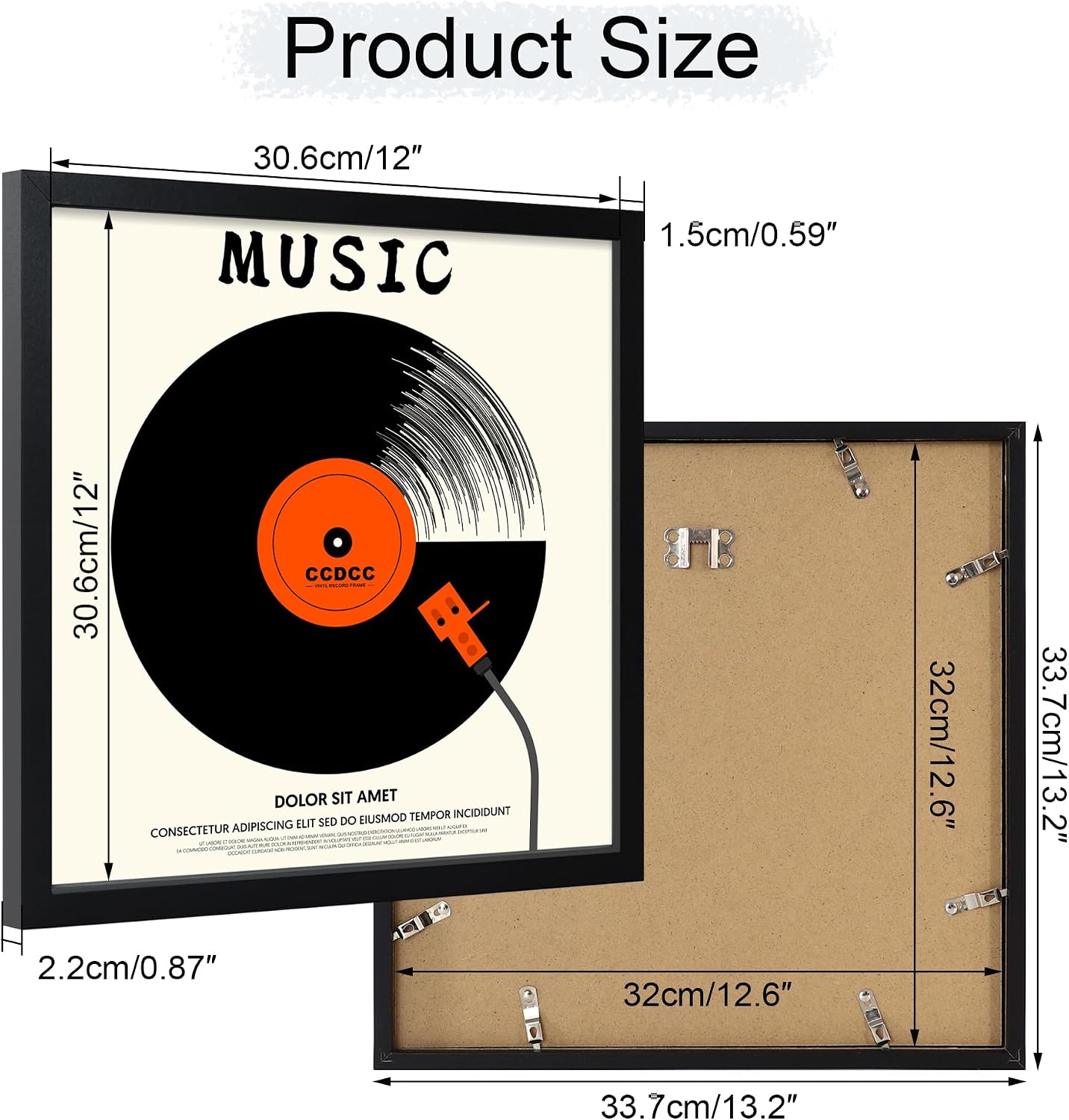 12.6x12.6 Vinyl Record Frame 2 Pack, Black Wooden Album Cover Display Frame with Tempered Glass Cover for Any 12 By 12