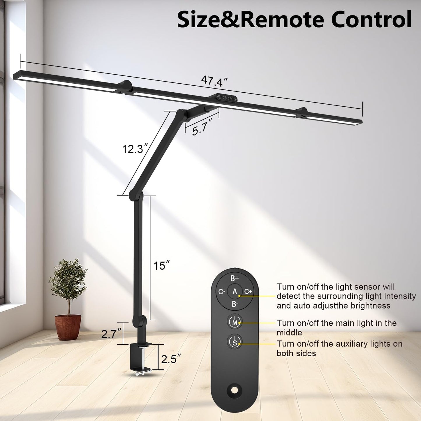 3000 Lumen Ultra Bright Architect Desk Lamp with Clamp, 36W Tall Overhead Led Desk Light for Home Office, 47Inch Long