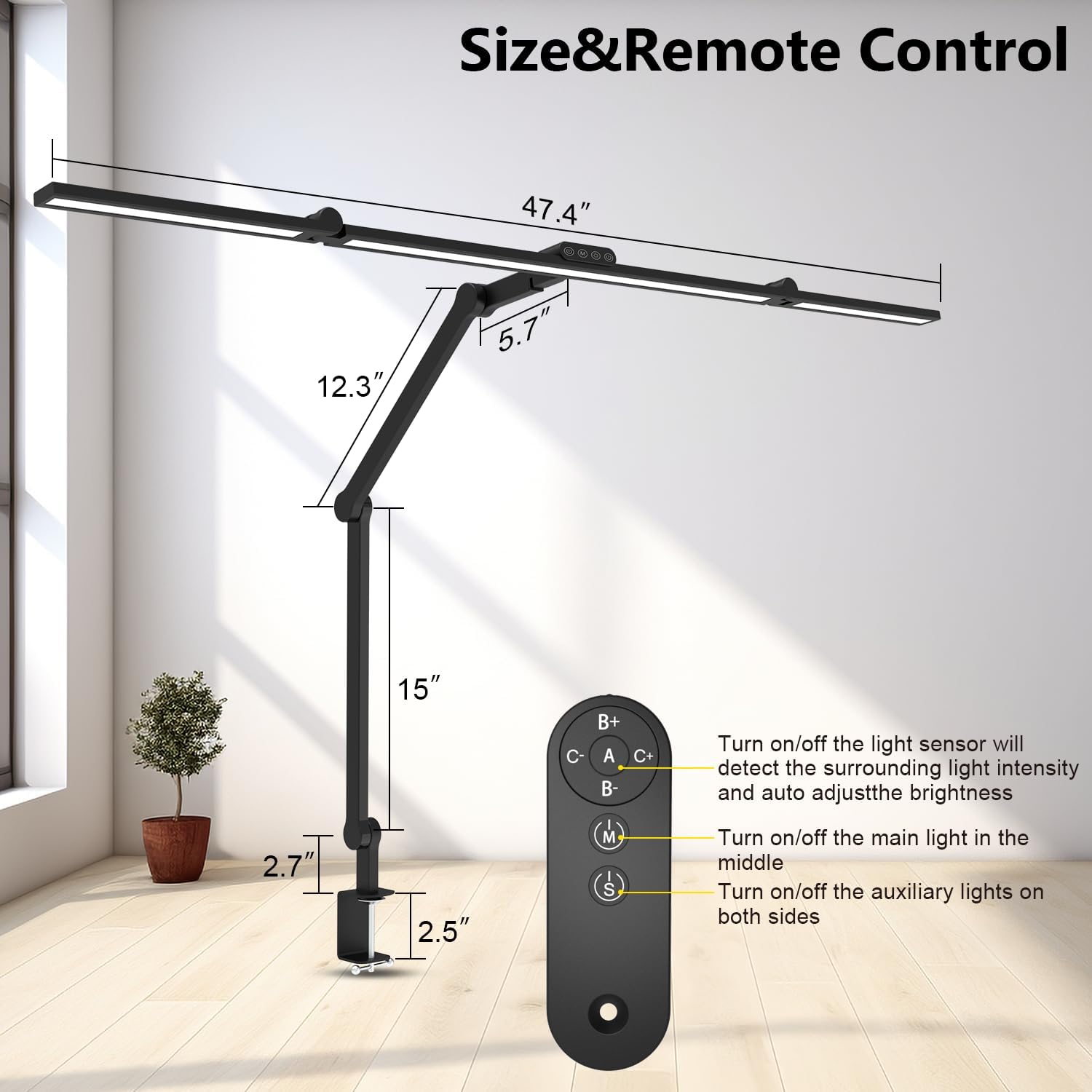 3000 Lumen Ultra Bright Architect Desk Lamp with Clamp, 36W Tall Overhead Led Desk Light for Home Office, 47Inch Long