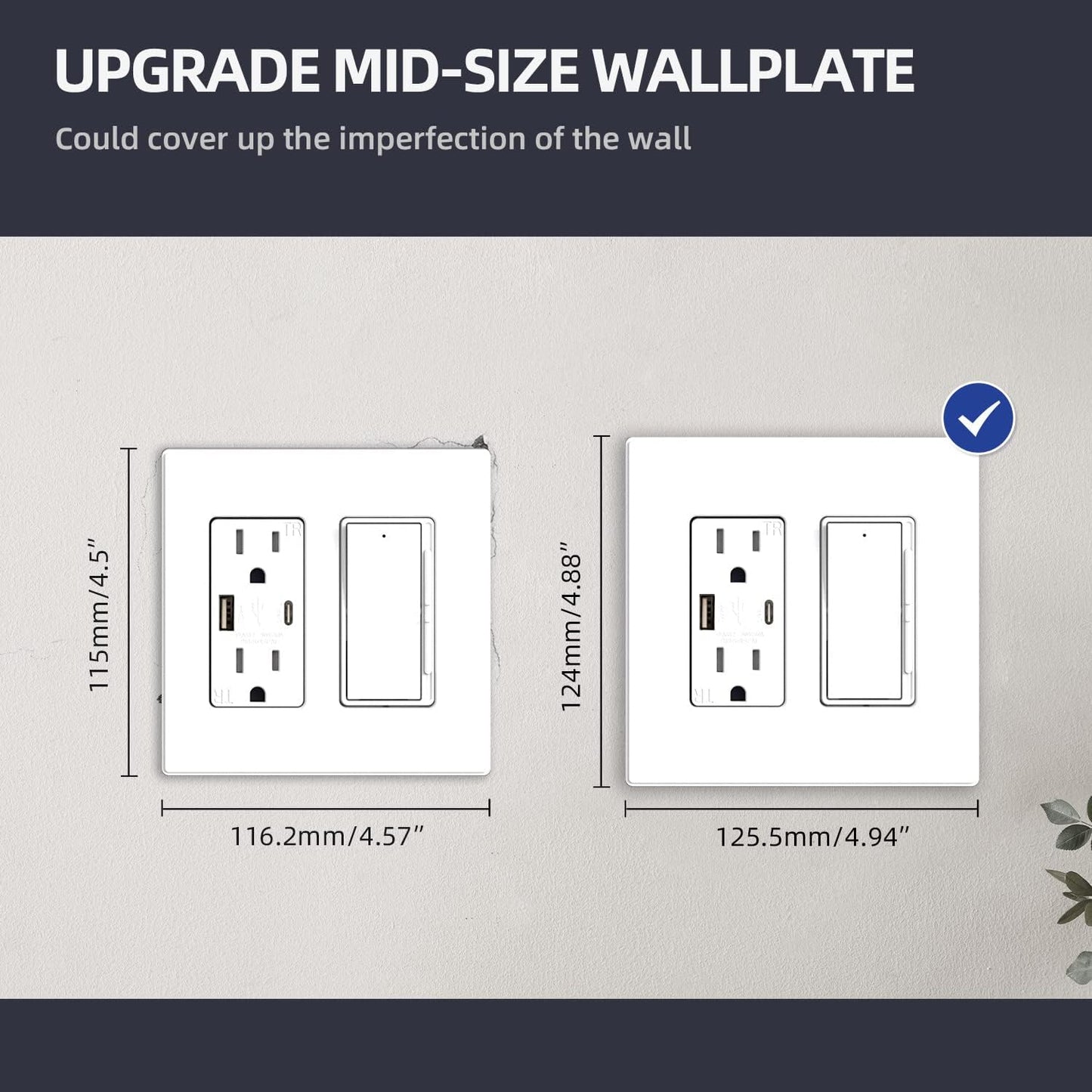 ELEGRP 2-Gang Screwless Decorative Wall Plates, Mid-Size Cover Plates, Unbreakable Thermoplastic Faceplate Cover for