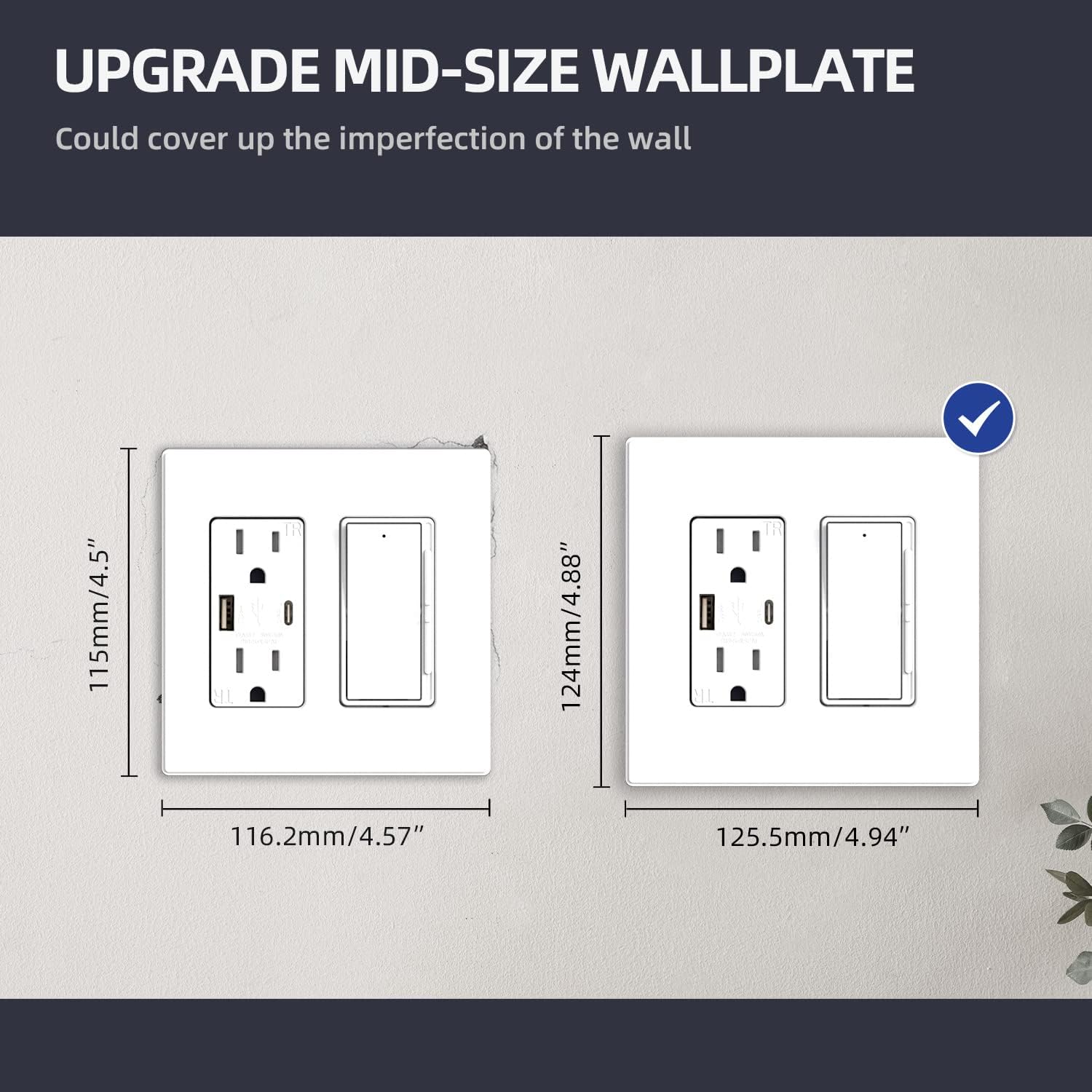 ELEGRP 2-Gang Screwless Decorative Wall Plates, Mid-Size Cover Plates, Unbreakable Thermoplastic Faceplate Cover for