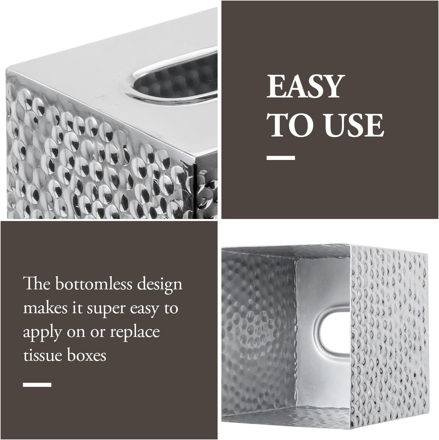 Modern Hammered Tone Metal Cube Facial Tissue Box Cover / Silver