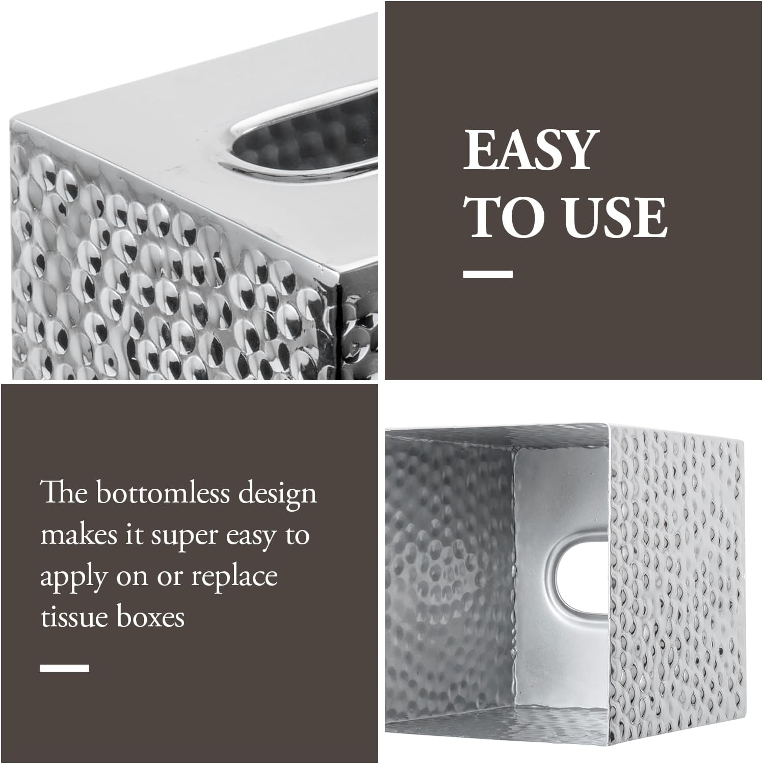 Modern Hammered Tone Metal Cube Facial Tissue Box Cover / Silver