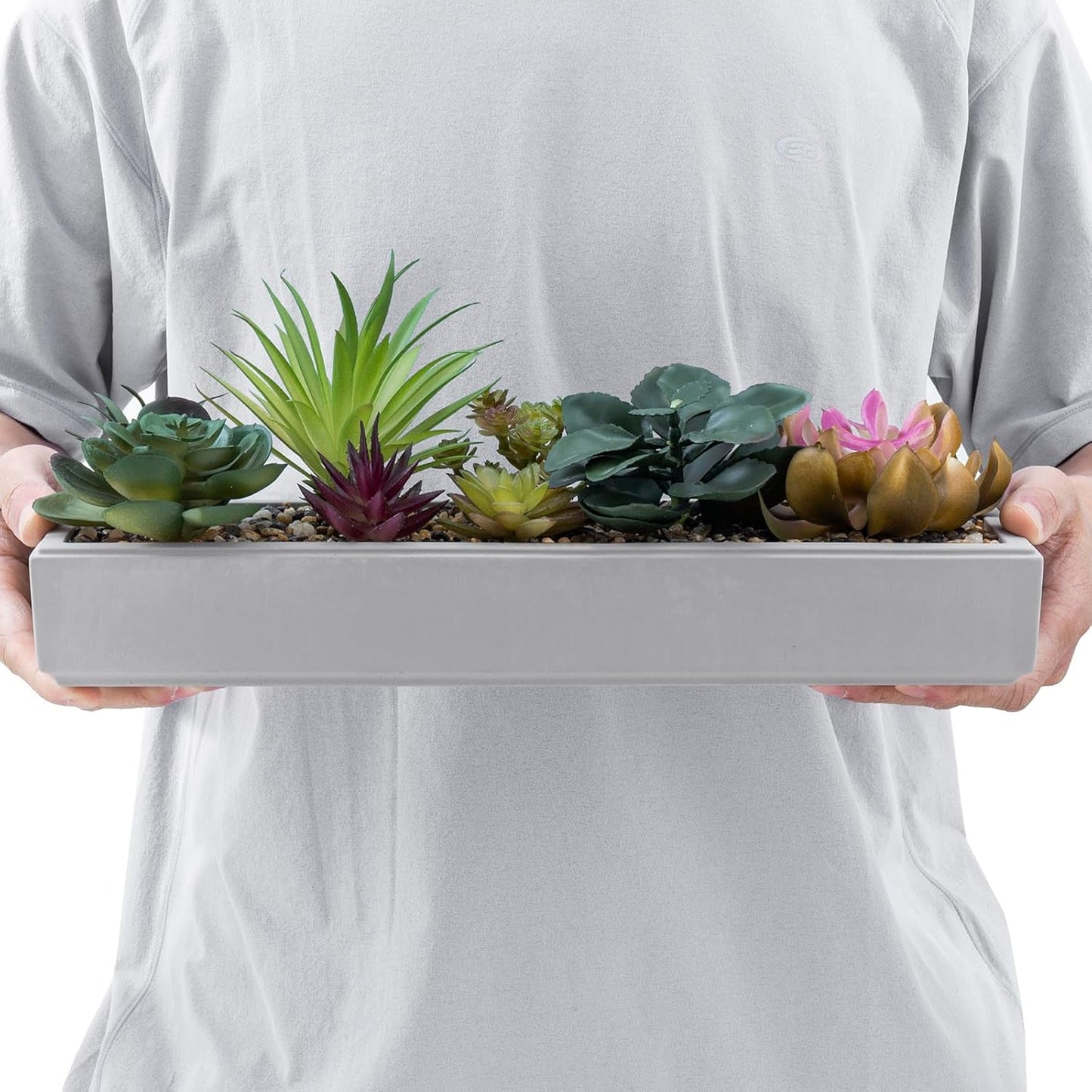Mixed Color Assorted Artificial Succulent Plant Arrangement in Modern Planter / Gray Clay / 15 Inch