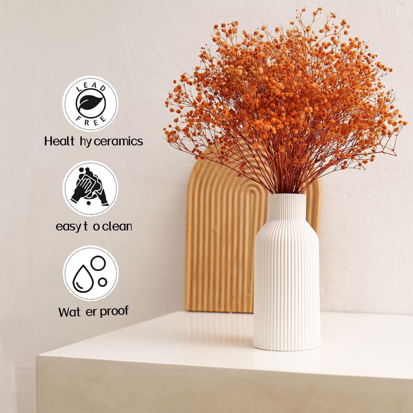 Bohemian Ceramic Vase / White / 7in