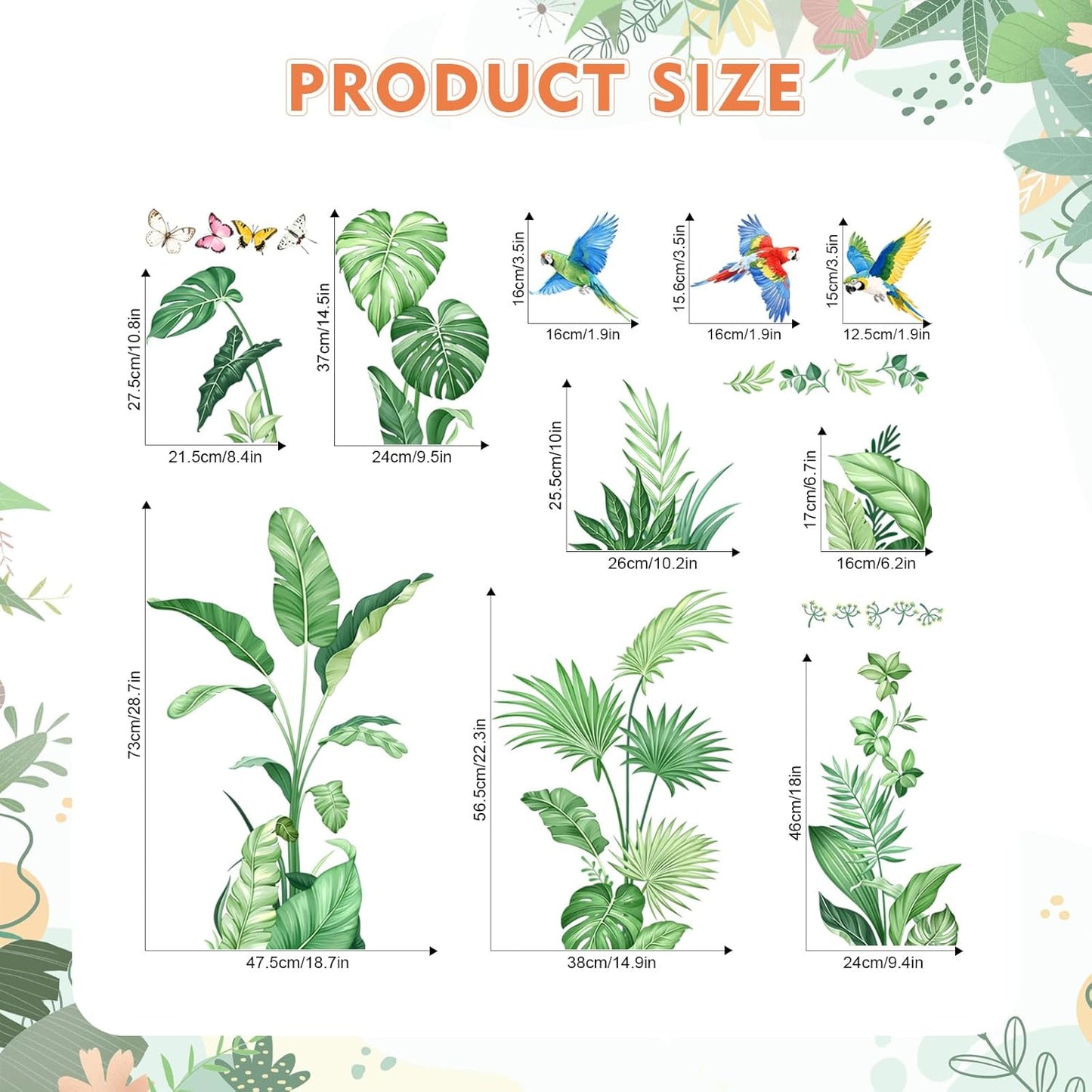 Tropical Jungle Leaf Wall Decals / Green