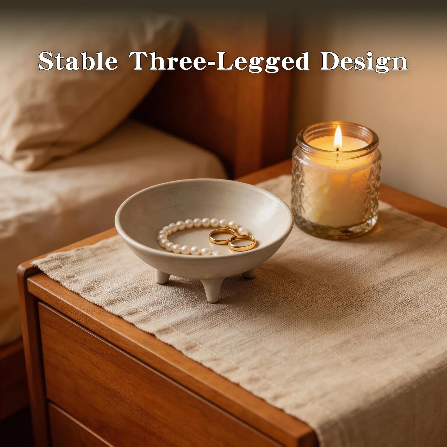 6- Three-Legged Ceramic Decorative Bowl / White
