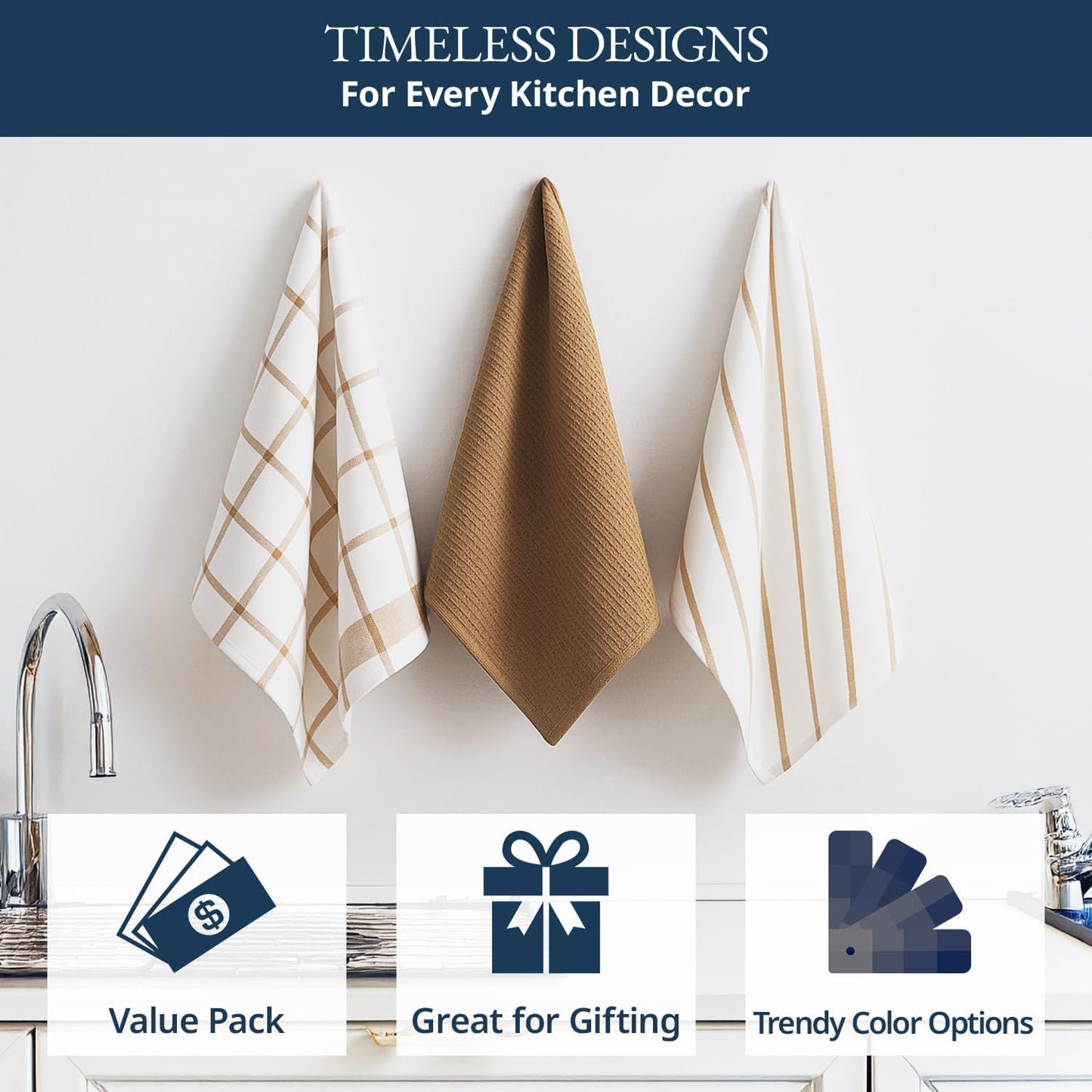 LANE LINEN Kitchen Towels & Dishcloths Set of 12-100% Cotton, Quick-Drying 18” x 28” Absorbent Dish & Tea Towels, Soft