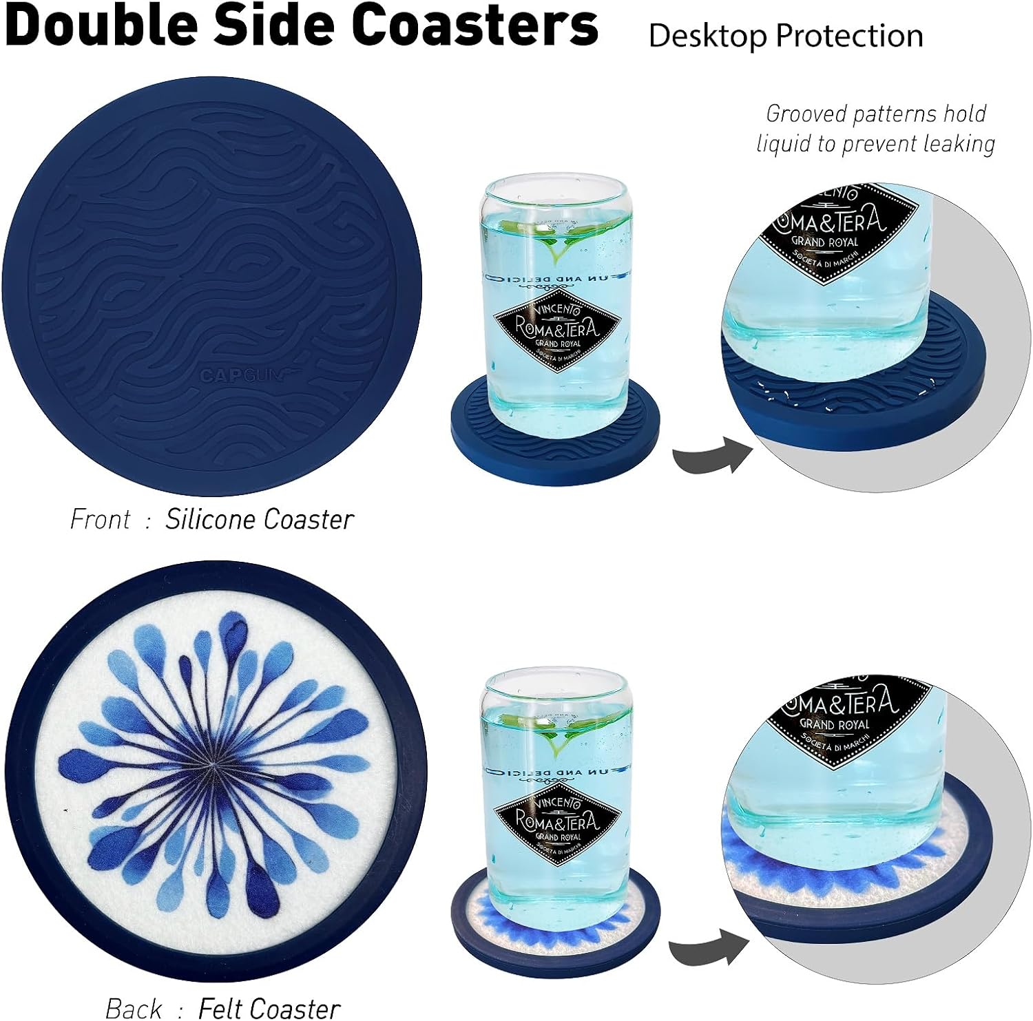 Indigo Floral Non-Slip Silicone Coasters / 6pc / Set of 4