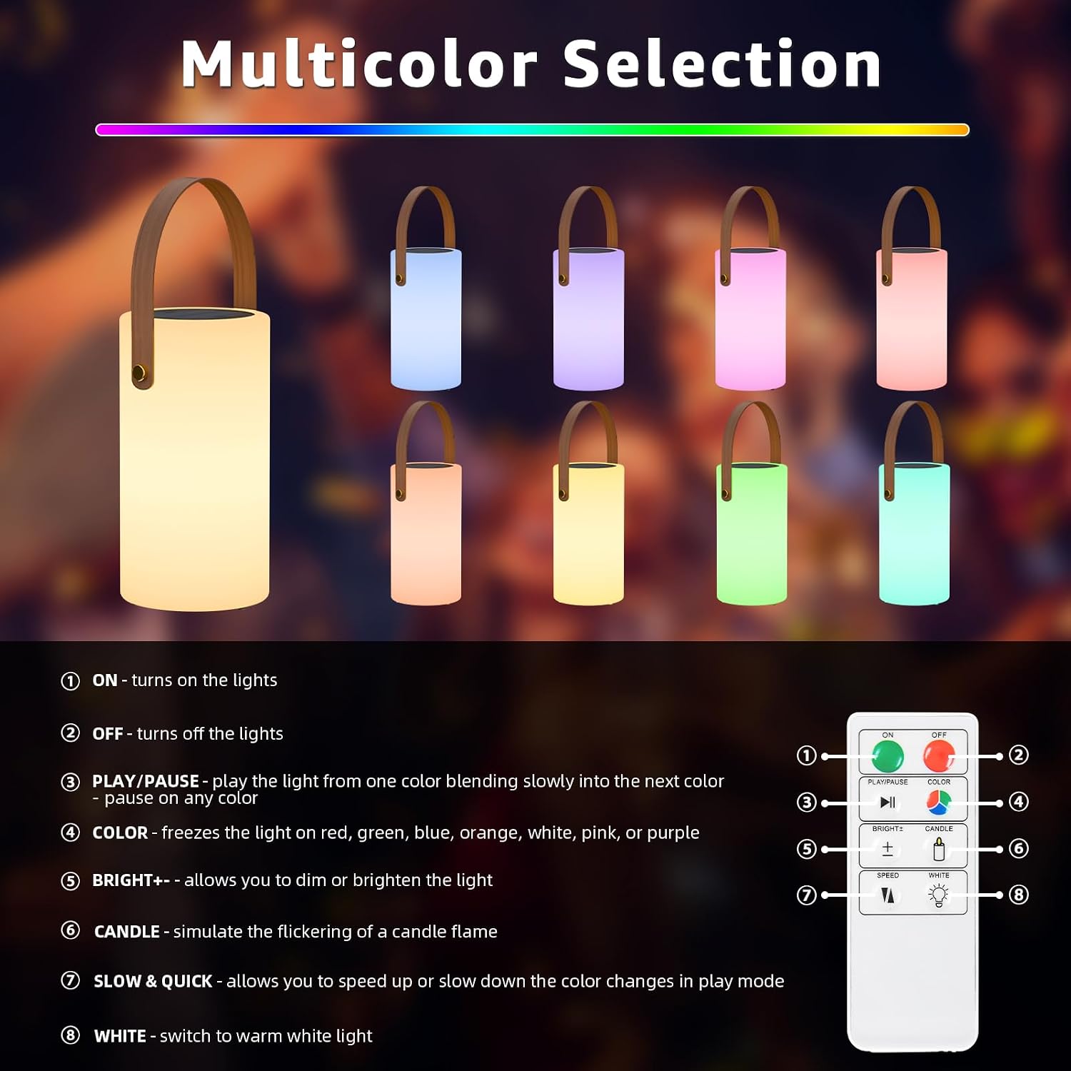 Portable Solar Table Lamp 2 in 1 Charging Outdoor Lantern with Remote RGB Cordless Lights, Water-Resistant IP44 for