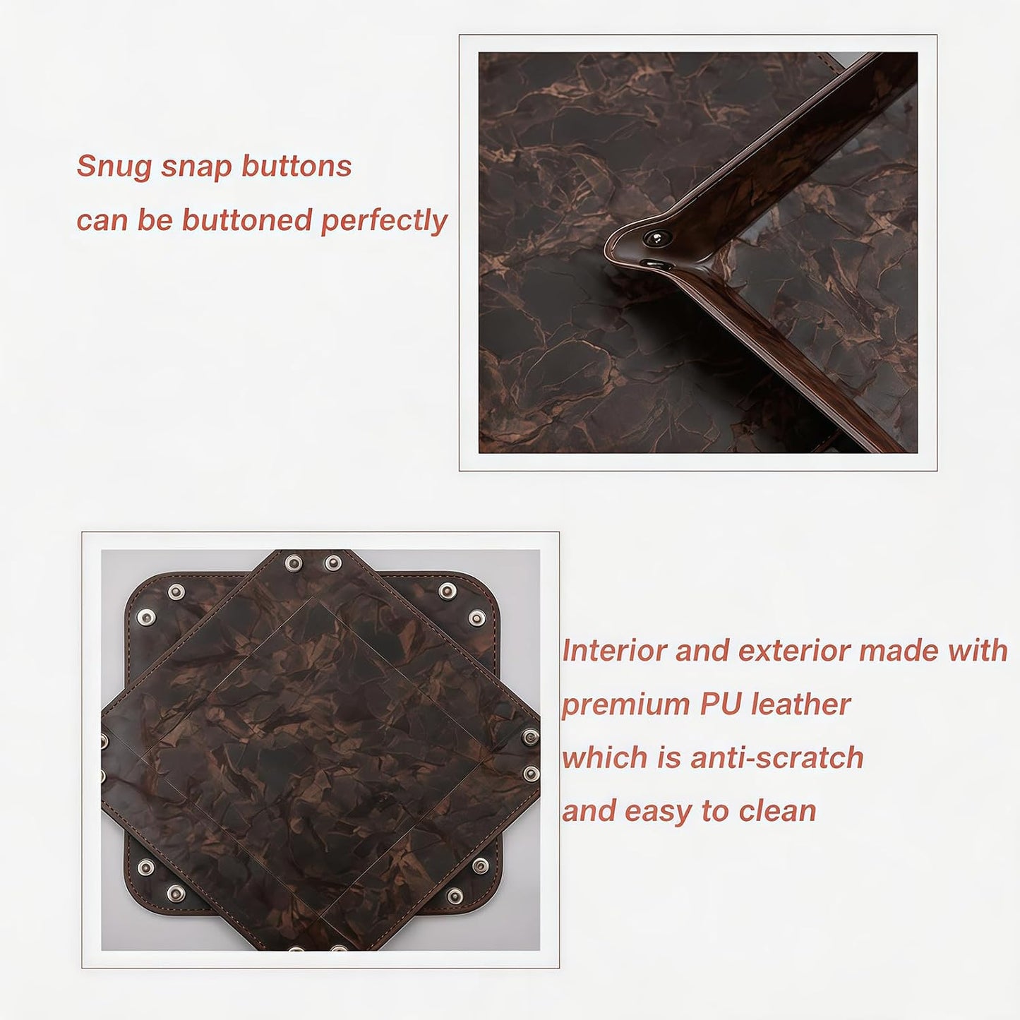Vegan Leather Catchall Bedside Vanity Tray Nightstand Caddy Holder for Remote / Marble Brown