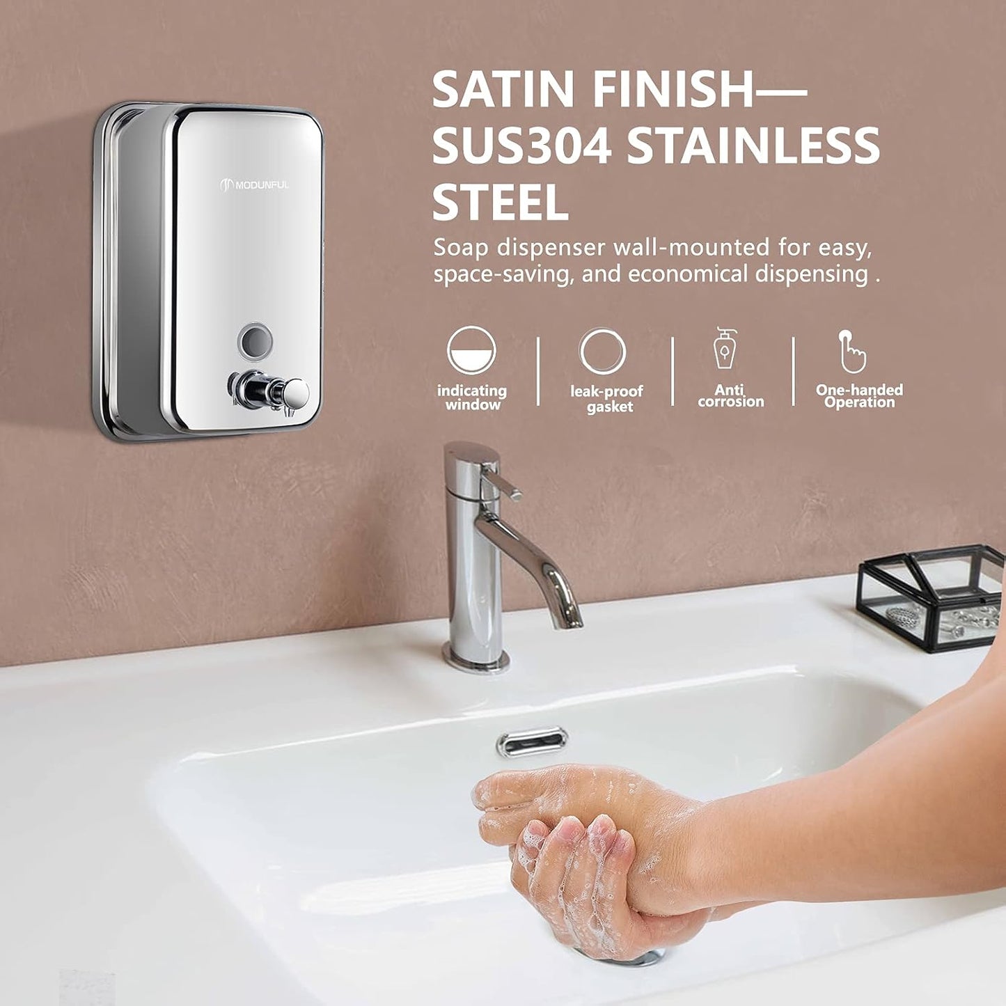 Stainless Steel Kitchen Soap Dispenser for Sink– 16.9oz Wall Mount Vertical | Anti-Leak Pump, Rust-Proof Brushed Nickel