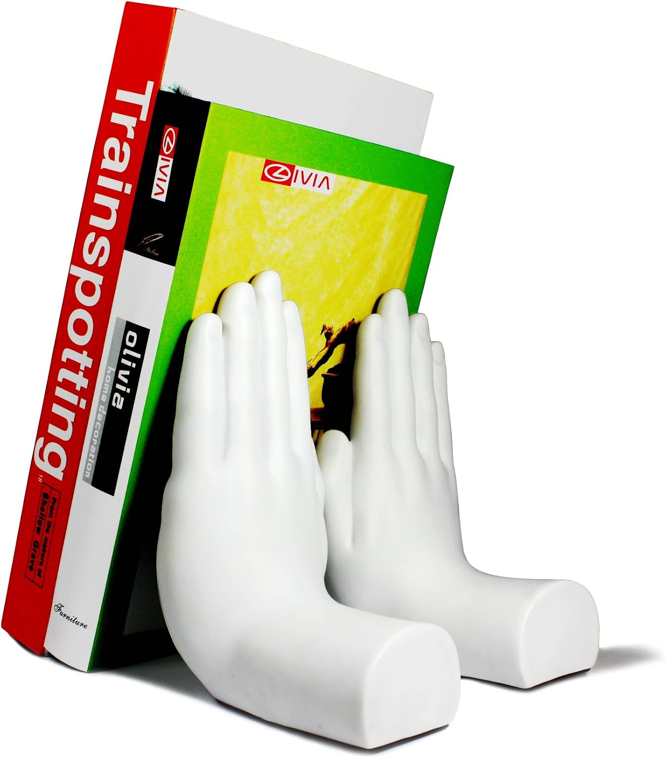 Hands Sculpture Bookend / White / Set of 2