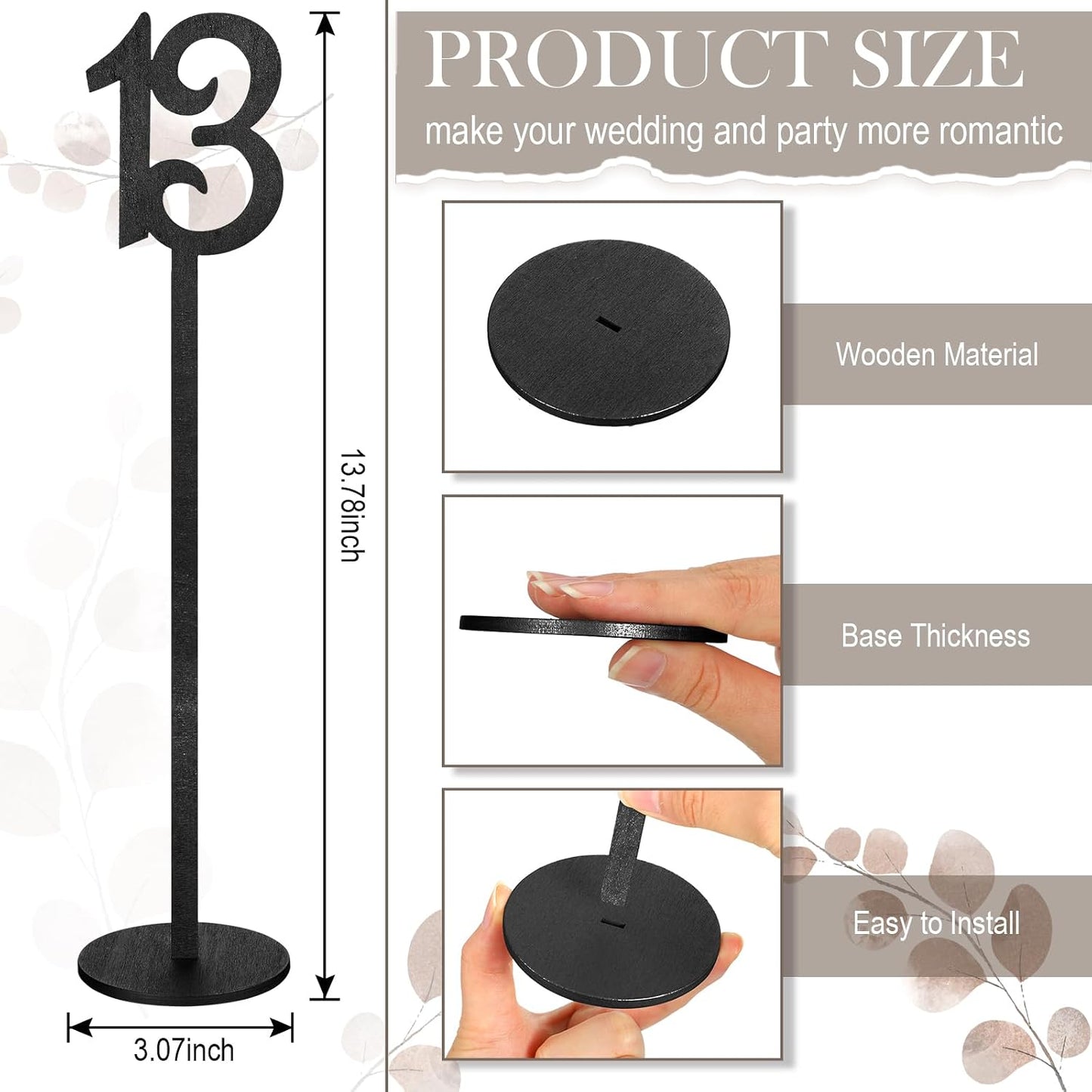 20 Pcs Table Numbers for Wedding with Holder, 1-20,Black | Wooden Seat Numbers with Round Base Stands, Ideal for