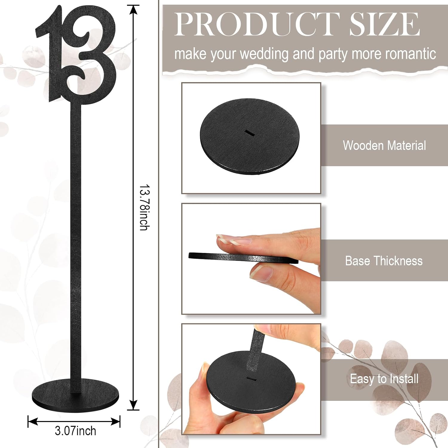 20 Pcs Table Numbers for Wedding with Holder, 1-20,Black | Wooden Seat Numbers with Round Base Stands, Ideal for
