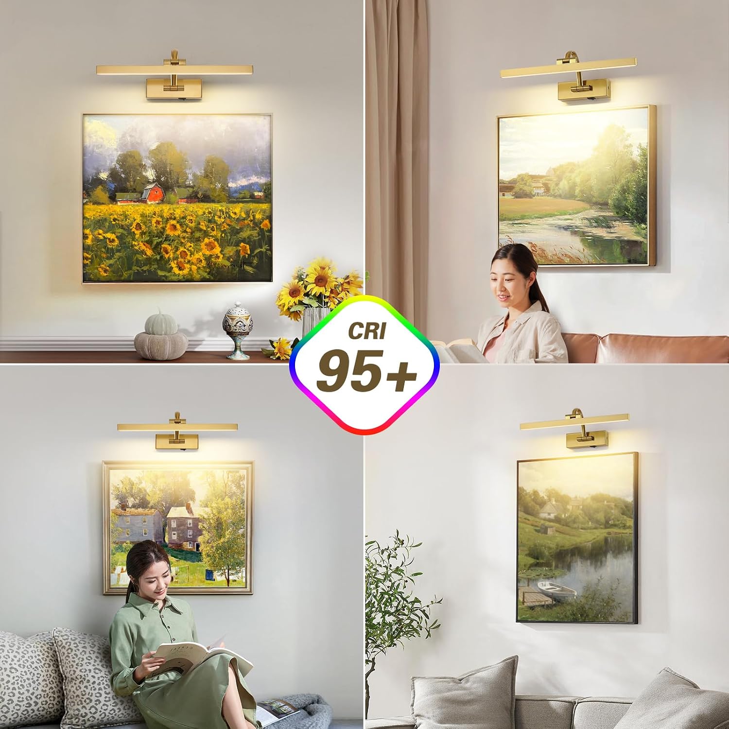 DESOOP Picture Lights for Wall Battery Operated, Brass Art Lighting for Paintings with Remote and Timer, Wireless