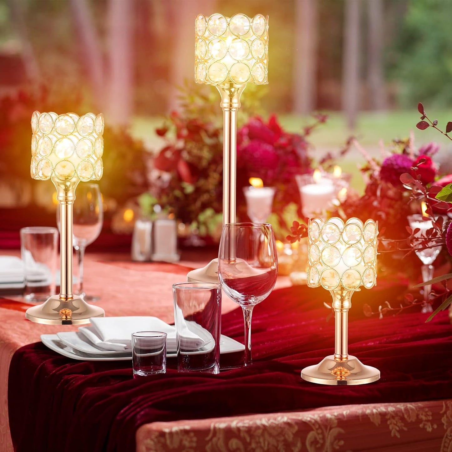 Mumufy 12 Pieces Crystal Candle Holders Set 3 Sizes Tall Crystal Wedding Candlestick Holders Pillar Candelabra Stand