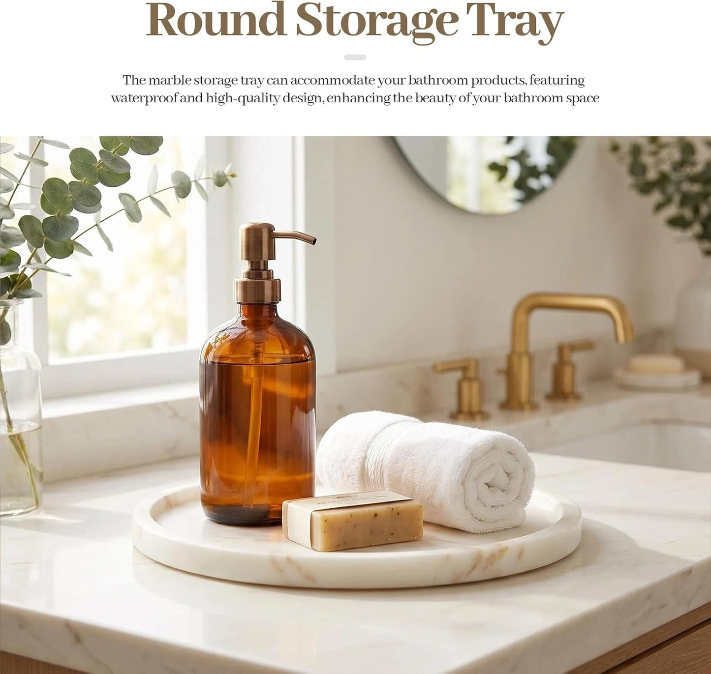 Round Vanity Tray / Golden White / 11.8 Inch