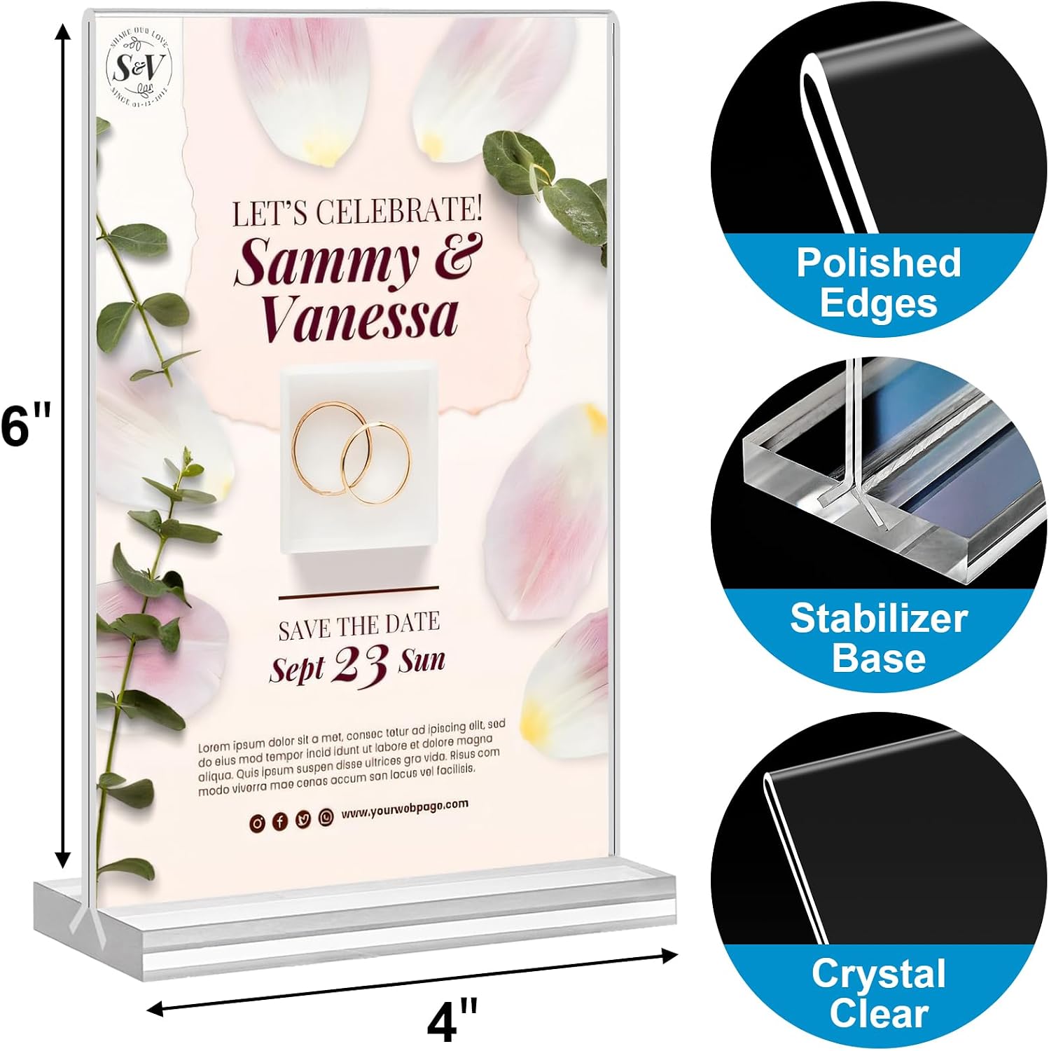 Acrylic Sign Holder / 4 x 6 / Vertical / Clear / Set of 20