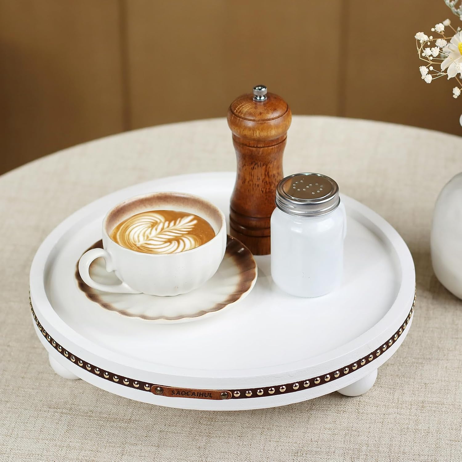 Farmhouse Decorative Round Tray / Pure White / 11.81 Inch