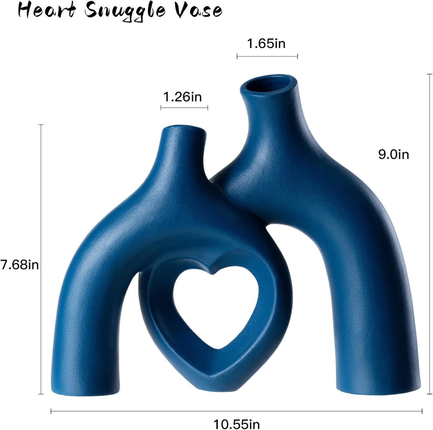 Snuggle Hollow Decorative Ceramic Vase / Heart - Navy Blue / 8.3 Inch
