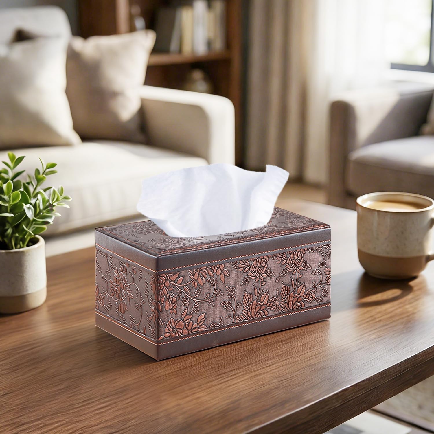Tissues Box Holder Modern Rectangular Facial Paper Towels Organizer / A Retro-embroidery