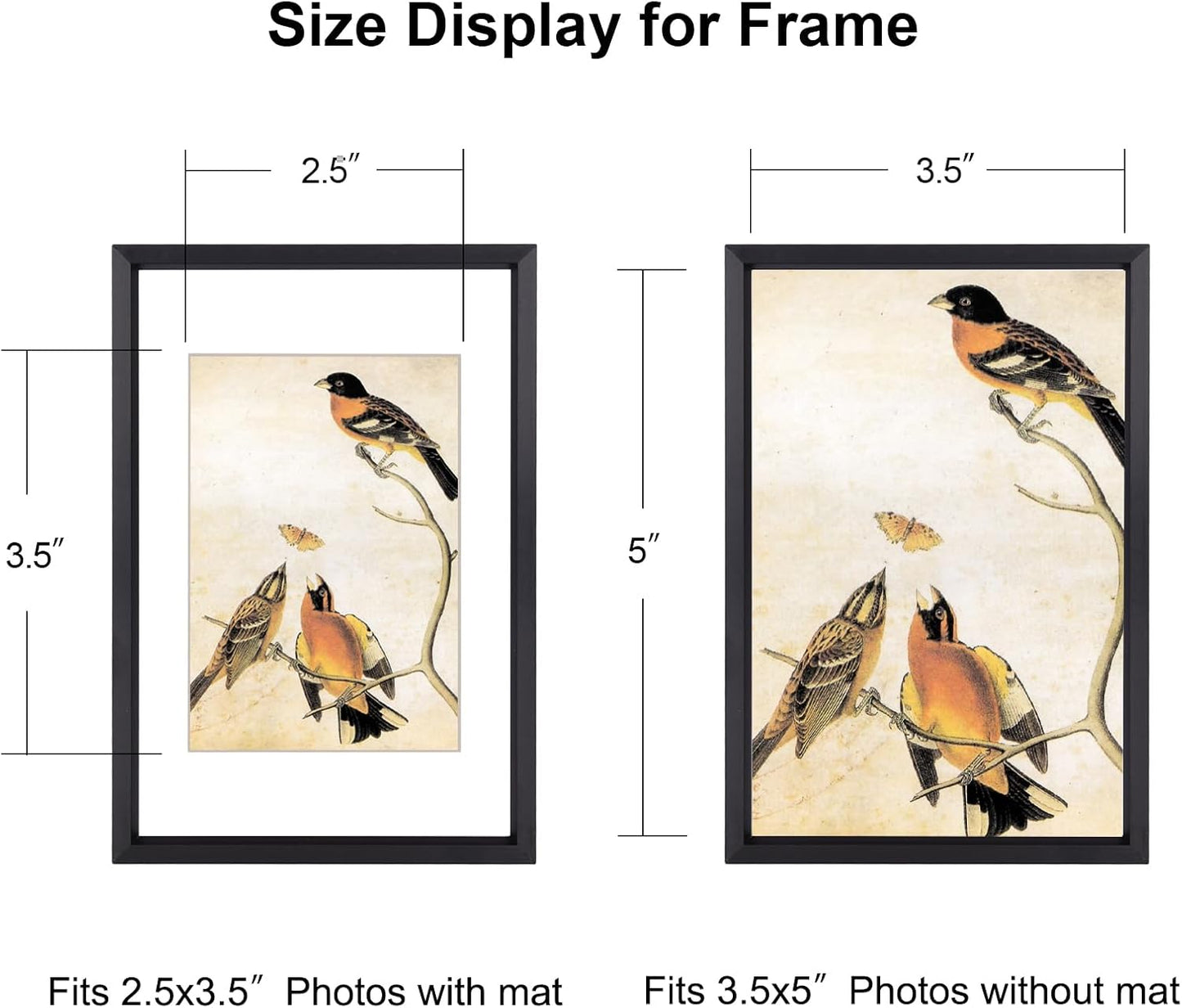 BKABOT 3.5x5 Black Picture frame 3 Pack HD Glass Mat 2.5x3.5 Wall Table | Brushed aluminum Picture frames,removable