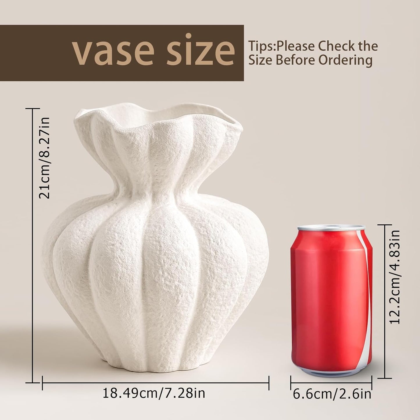 Ceramic Vase / Modern Boho Flower Vase / Large / White / 8.2 Inch