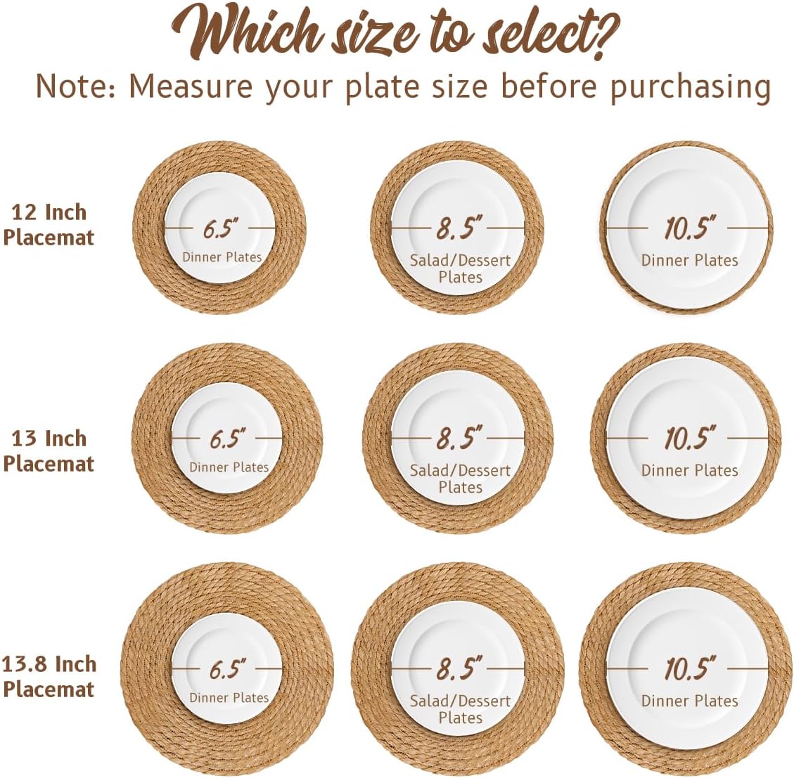 BAVIFY 13.8" Round Woven Placemats Set of 10, Table Mats for Dining Table | 13.8 Inch Place Mats Set of 10, Wicker