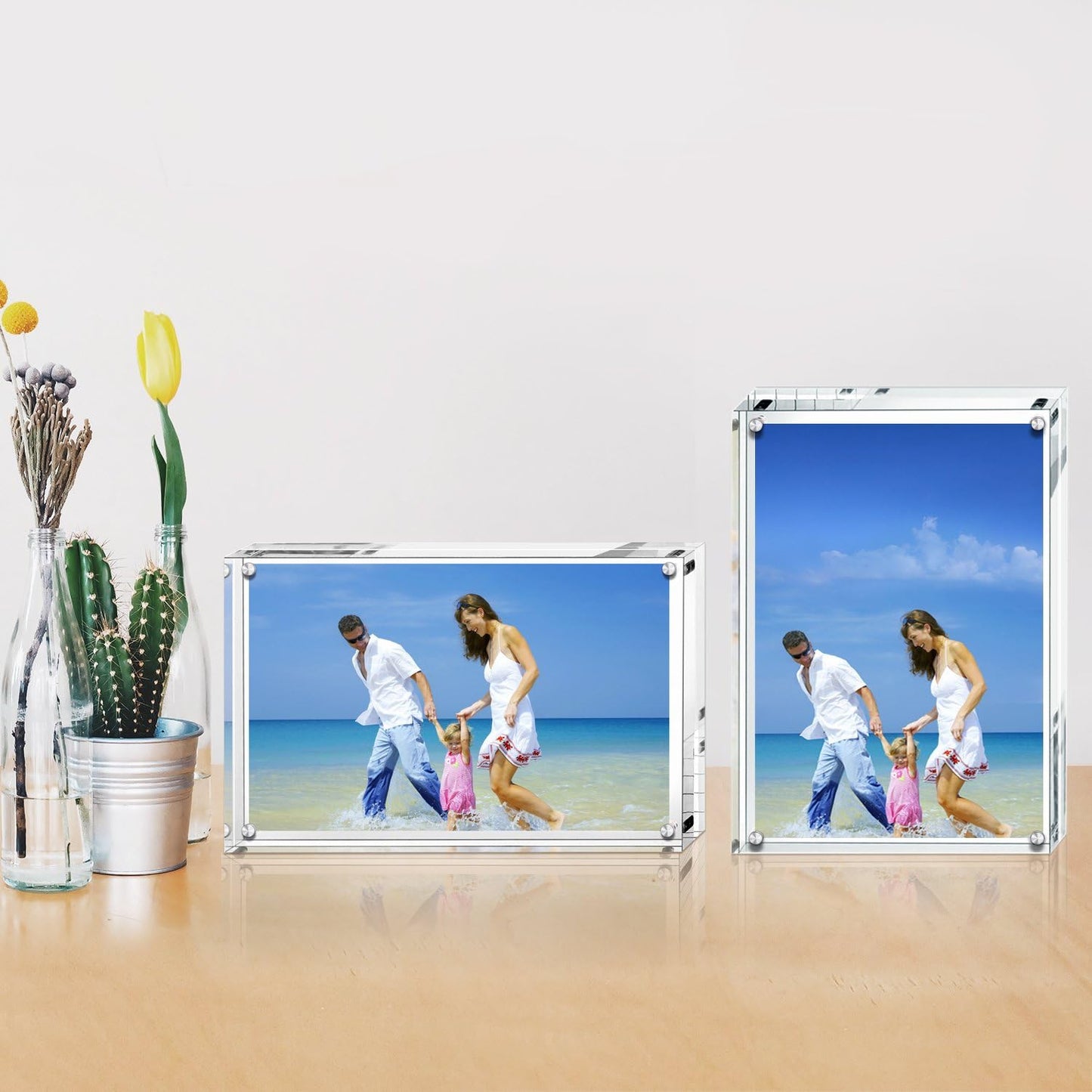 AMEITECH Acrylic Photo Frames 6x8'', Magnetic Acrylic Block Picture Frame, Desktop Frameless Photograph Display (5