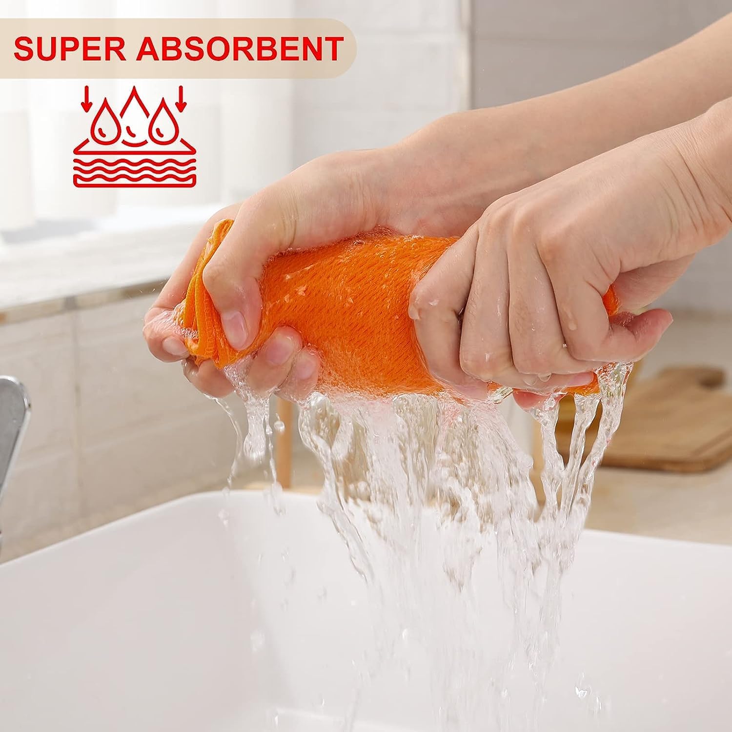 Kitinjoy 100% Cotton Waffle 8-Pack Kitchen Towels, 13" x 28", Orange | Super Soft, Ultra-Absorbent, Fast Drying