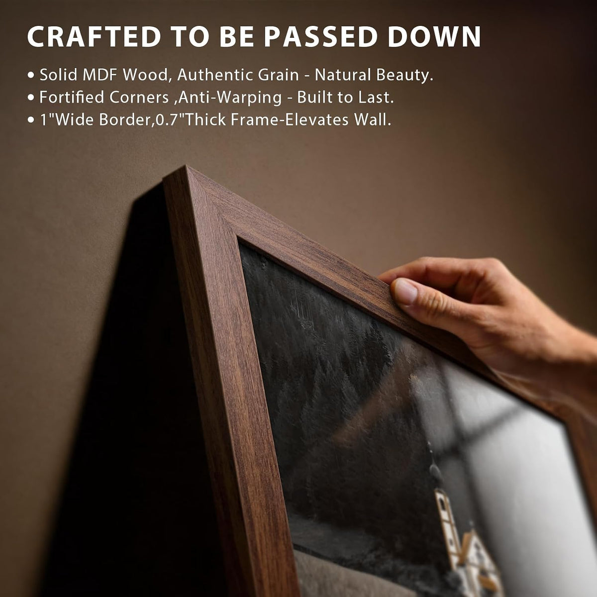 18x24 Poster Frame 4 Pack, Brown Solid Wood, Gallery Wall Hanging | Thick & Wide Border, Polished Plexiglass, Vertical