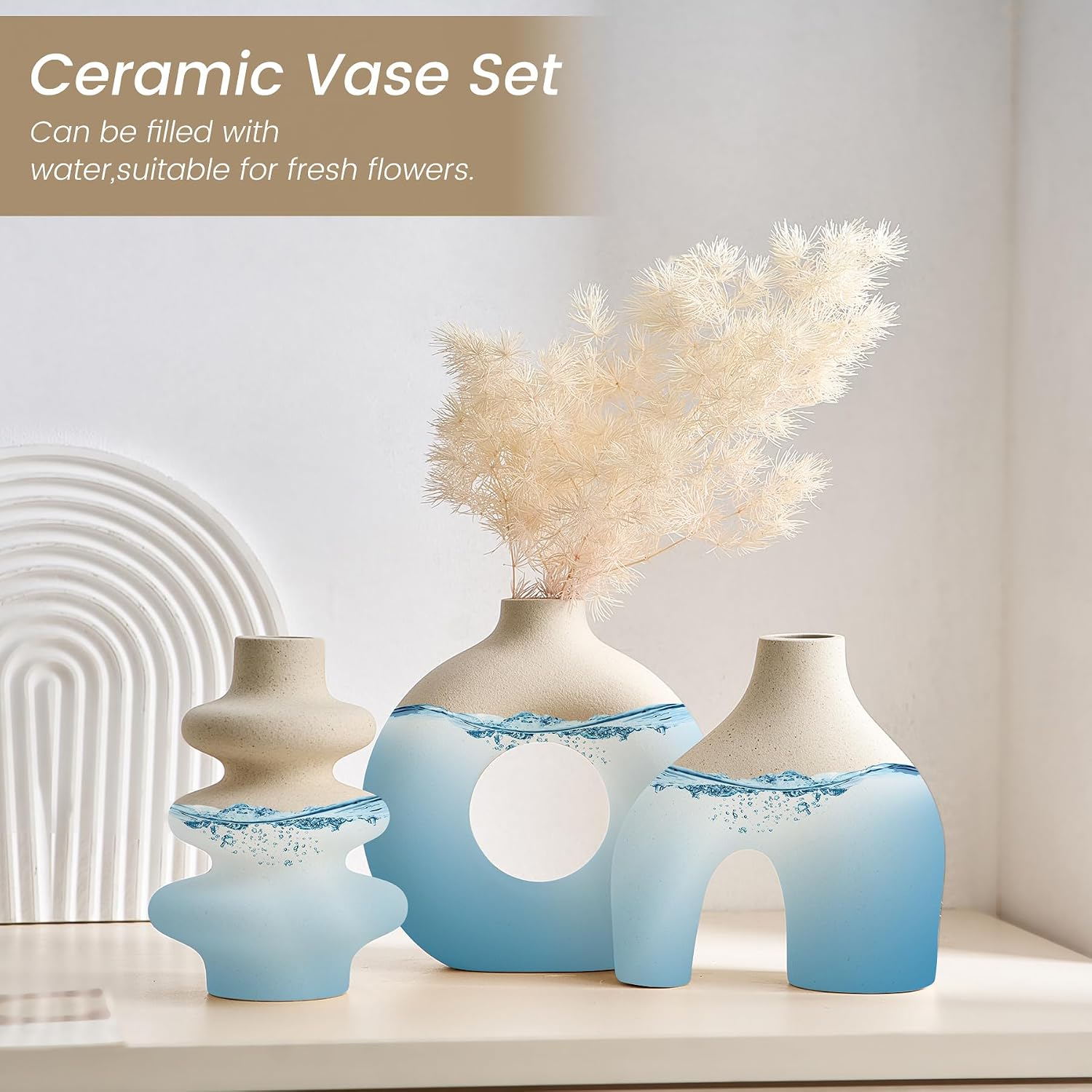 Ceramic Vase / Modern Boho Vase for Decor / White / Set of 3