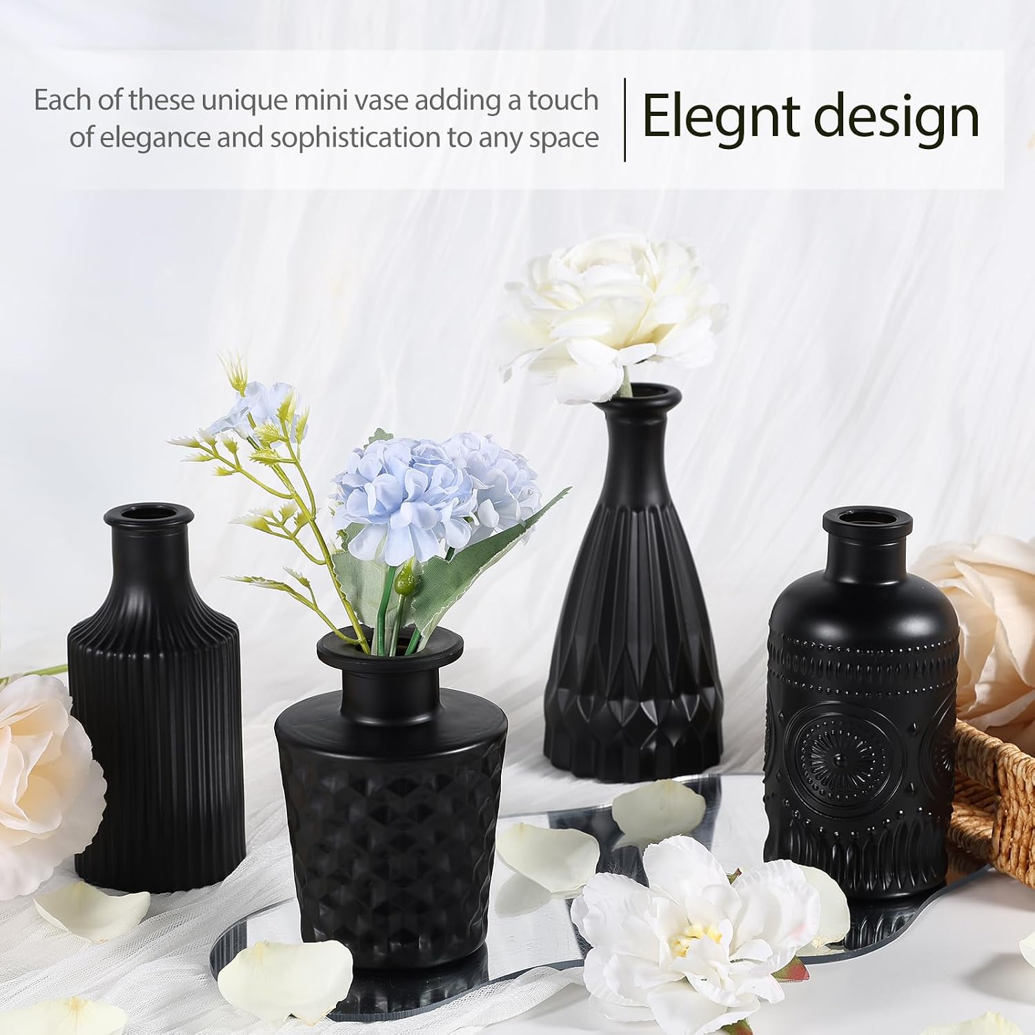 Glass Bud Vases Set / Black / Set of 12