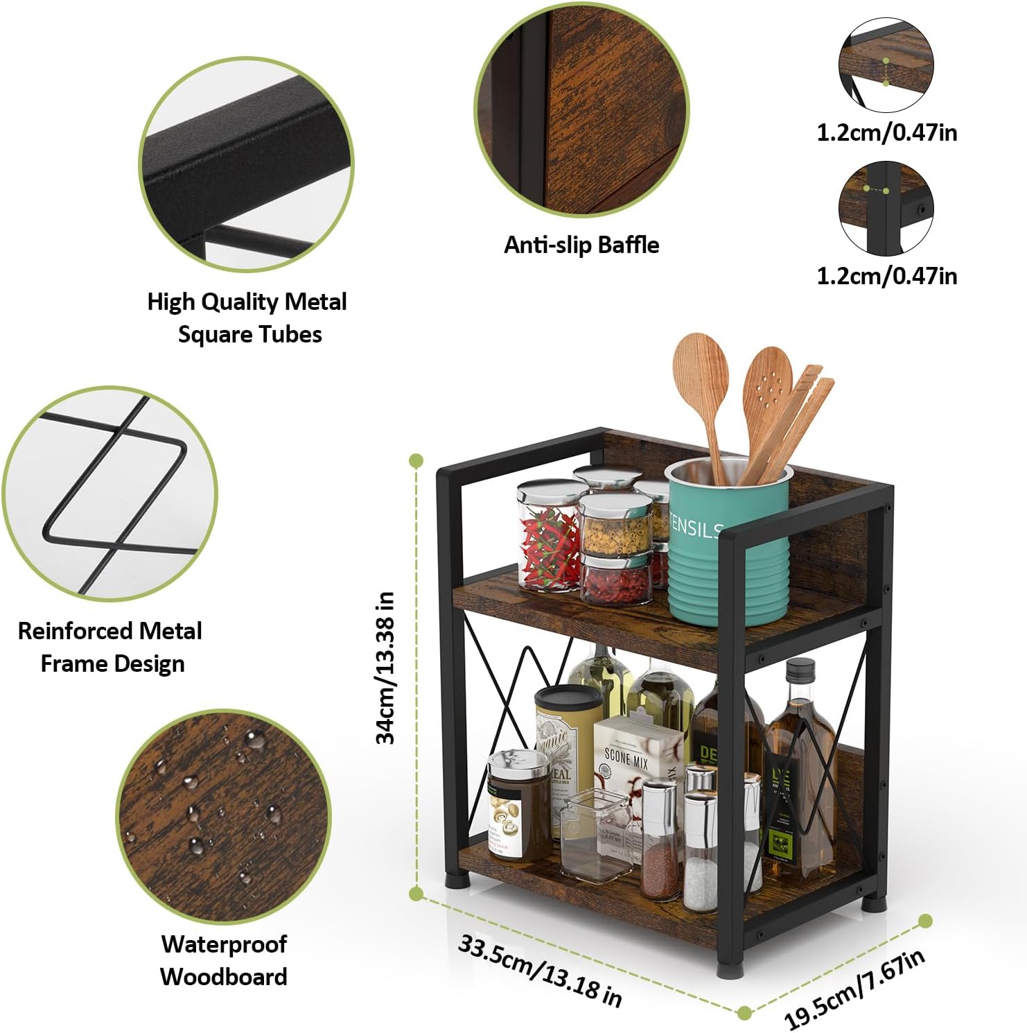 Aduanbang Coffee Bar Accessories Organizer, 2 Tier Wooden Kitchen Counter Shelf, Coffee Organizer Station for