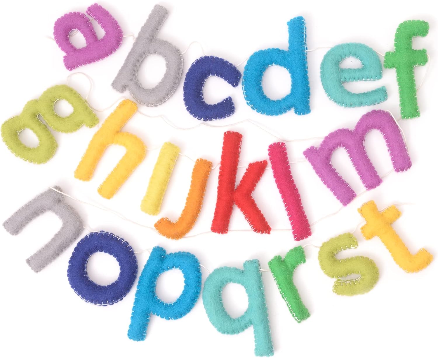 Glaciart One Alphabet Garland - Natural Handmade Wool ABC Letters - Decorative Wall Decor for Classroom, Playroom