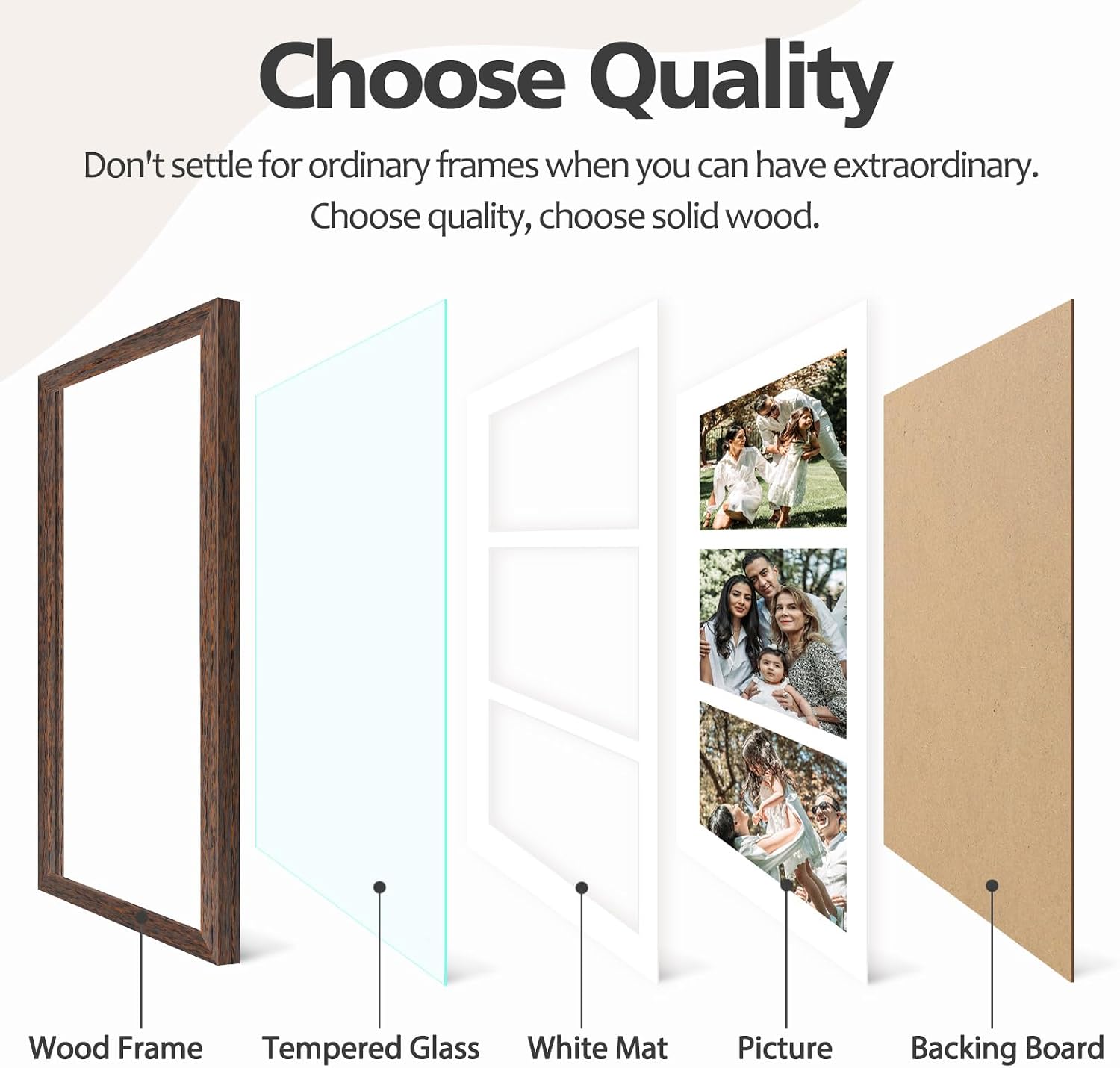 Golden State Art 9x18 Distressed Brown Wood Frame for Three 5x7 Pictures | 1 Pack,Matted to 3 5x7 Picture,Solid Wood