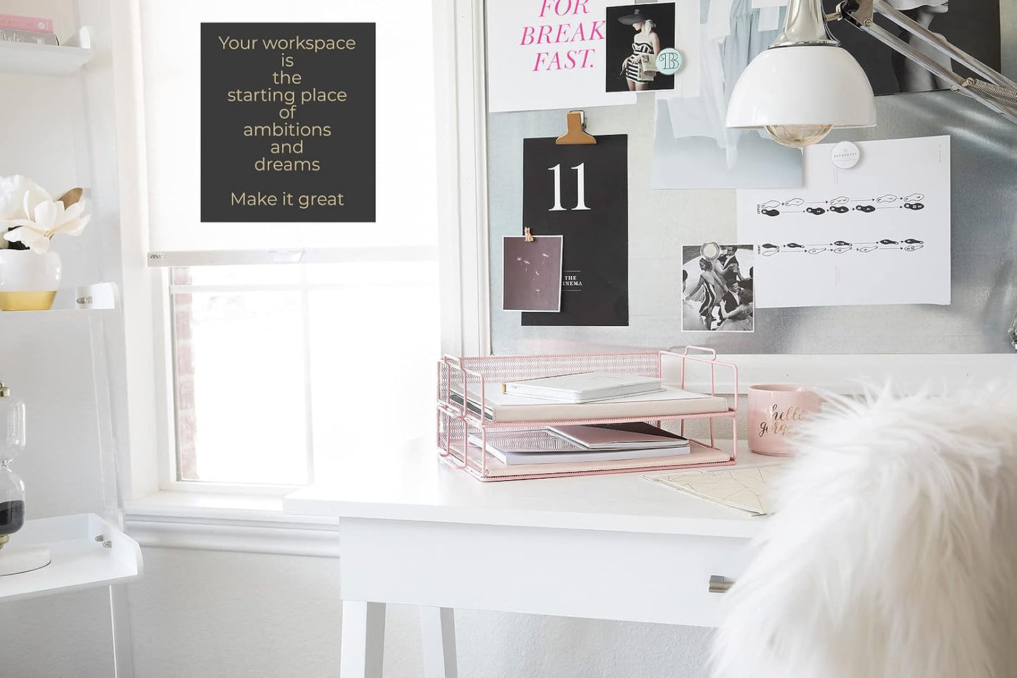 BLU MONACO | Paper Tray Stackable Pink Mesh Set of 2 | Stackable File Trays for Desk Organization | Tiered Desk