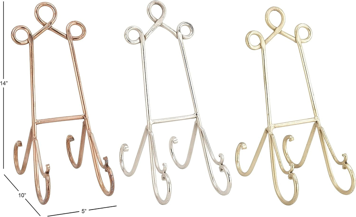 Deco 79 Metal Display Easel Scroll Tabletop Easel, set of 3 Display Stand 5" x 10" x 14", Multi Colored