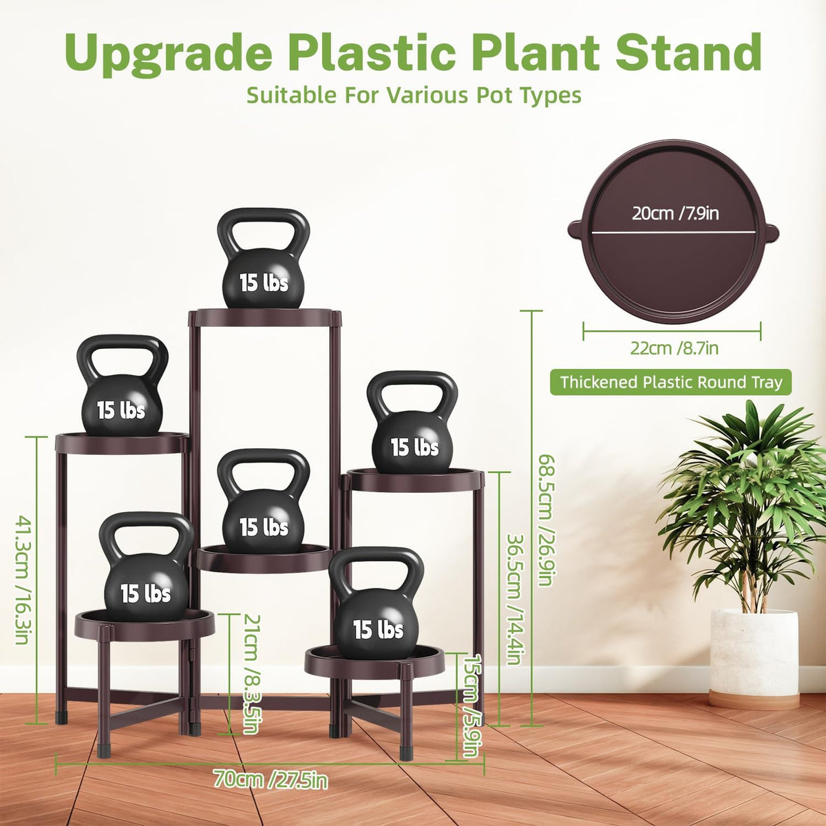 iDavosic.ly 6 Tier Folding Plant Stand Indoor Outdoor, Plastic Tray, Bronze | Space Saving Tiered Corner Storage