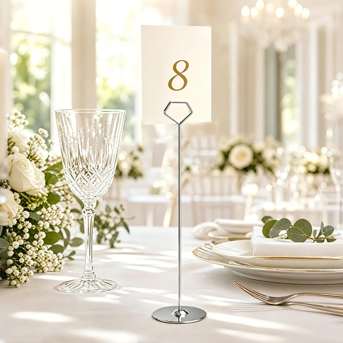 16 Pack 12 Inch Table Number Holders, Silver Diamond Place Card Holders | Steel Table Card Stands for Weddings