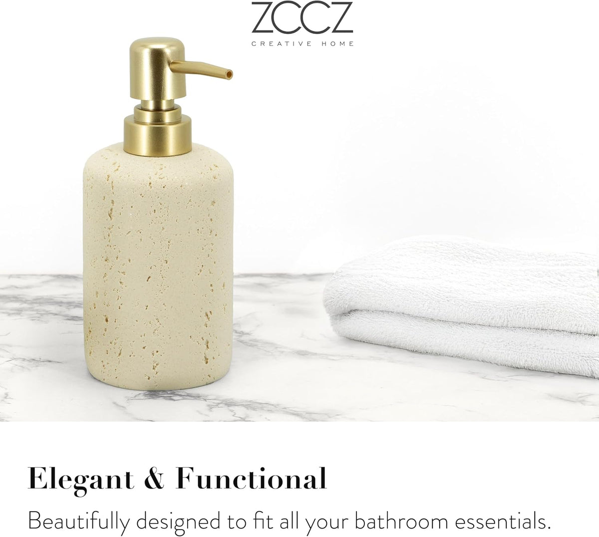 Beige Bathroom Accessories Set 4 Pcs - Toothbrush Holder, Soap Dispenser, Vanity Tray, Bathroom Tumbler - Countertop