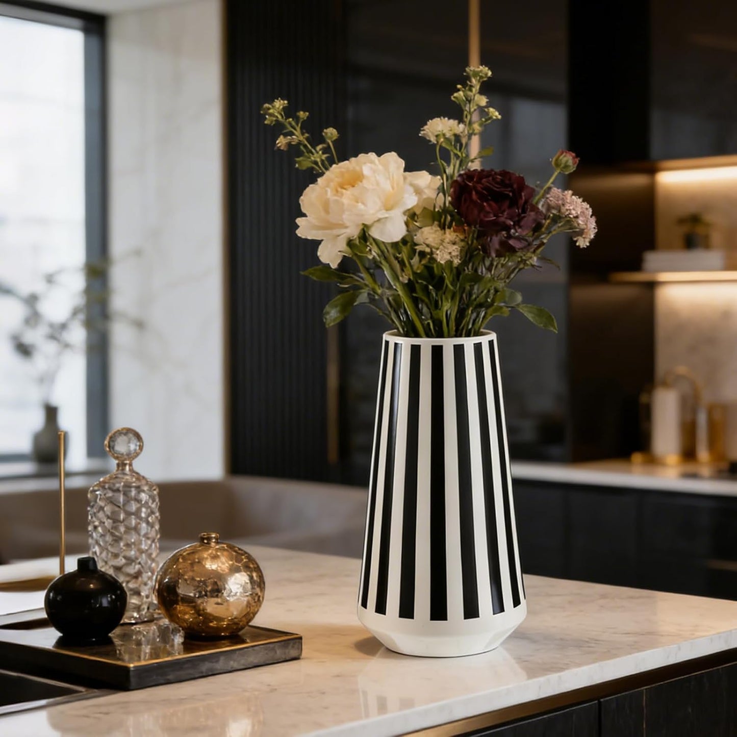 White Ceramic Vase / Black / Set of 2
