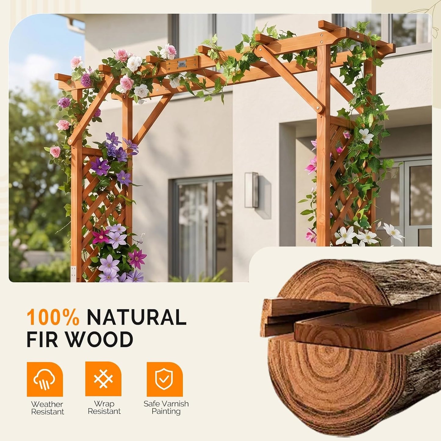 VINGLI Wooden Garden Arbor with Planter, Wedding Arch for Ceremony, Wood Garden Arbour Trellis for Plant Climbing