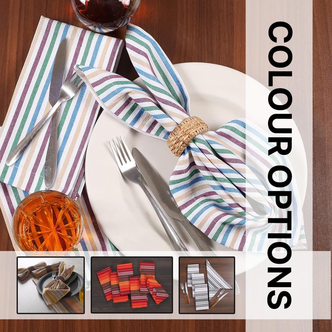 LFH Home 100% Cotton Cloth Salsa Napkin Set of 12 Washable Soft Durable Striped Napkins for Dining Wedding Parties &