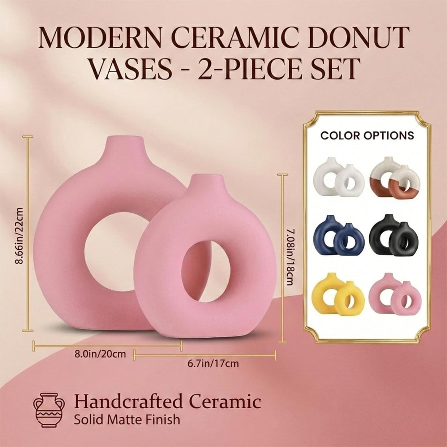 Modern Matte Ceramic Vases for Entryway Living Room Bedroom / Pink / Set of 2